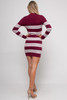 V-58127-SDR017ST BURGANDY WHITE RIBBED KNIT LONG SLEEVE ROUND NECK CUT OUT FRONT MINI DRESS (1,1,1 - M,L,XL)