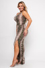 B-58152-73886-5CD ANIMAL PRINT/GREEN PLUS SIZE ONE SHOLDER DRESS (2,2,2 - 1XL,2XL,3XL)