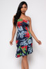 B1A-60007-D11068 NAVY MULTI STRAPLESS  RUFFLED MIDI DRESS (2,2,2 - S,M,L)