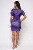 S10A-60025-A990 PURPLE STRIPE MINI BELTED DRESS WITH V-NECK AND SHORT SLEEVES (2,2,2 - S,M,L)