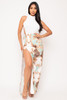 60052-BD1472 WHITE/MINT PRINTED MAXI WITH SIDE SLIT (2,2,2 - S,M,L)