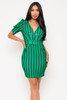 60058-A990 GREEN GREEN STRIPED SHOR SLEEVE MINI BELTED DRESS (2,2,2 - S,M,L)