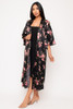 60071-IBT7774 BLACK FLORAL PRINT LONG KIMONO (3,2,1 - S,M,L)