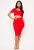 60179-T5311 RED LACED 2 PC SET SKIRT WITH CROP TOP (2,2,2 - S,M,L)