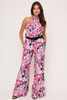 60216-SP242KR2 PINK HEARTS PRINTED JUMPSUIT WITH HALTER NECKLINE AND BELT (2,2,2,2 - S,M,L,XL)