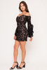 60225-SJ17831 BLACK LACED MINI DRESS WITH OFF THE SHOULDER BELL SLEEVES (2,2,2 - S,M,L)