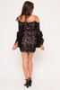 60225-SJ17831 BLACK LACED MINI DRESS WITH OFF THE SHOULDER BELL SLEEVES (2,2,2 - S,M,L)