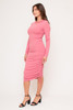 60246-IBD15374 MAUVE LONG SLEEVE RIBB TEXTURE DRESS WITH HOOD AND CINCHED SIDES (3,2,1 - S,M,L)
