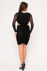 60249-IBD15108 BLACK LOGN SLEEVE CINCHED DRESS WITH MESH ACCENT AND SIDE OPENING  (3,2,1 - S,M,L)