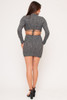 60255-BD10200 CHARCOAL LONG SLEEVE SEXY MINI DRESS WITH RIBB TEXTURE AND WAIST CUT OUT  (3,2,1 - S,M,L)