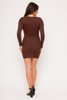 60257-BD10412 BROWN LONG SLEEVE SEXY MINI DRESS WITH RIB TEXTURE AND FRONT WAIST KEY-HOLE (3,2,1 - S,M,L)