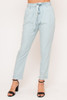 60261-SJ17677 LT DENIM BLUE SOFT LIGHT WEIGHT CUFFED PANTS WITH ELASTIC WAIST BAND (2,2,2 - S,M,L)