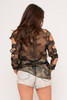 60264-ST23167 OLIVE CAMO LONG SLEEVE BUTTON DOWN TOP WITH CUT OUTS ON SLEEVES  (2,2,2 - S,M,L)