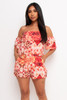 V-60281-R3224 ORANGE MULTI PRINT ROMPER WITH POCKETS AND OFF THE SHOULDER  SLEEVES (S,M,L,3,2,1)