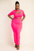 V-60285-73822 PLUS SIZE NEON PINK 2 PC SET MAXI SKIRT WITH CROP TOP (1X.2X.3X  2.2.2)