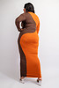 V-60292-73985 PLUS SIZE BROWN COLOR BLOCK MAXI DRESS (1X.2X.3X 2.2.2)