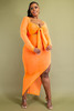 V-60295-73846O ORANGE PLUS SIZE MESH ASYMMETRICAL HEM DRESS  (1X.2X.3X. 2.2.2)