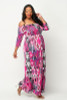 60365-20013DX-P-MT MULTIPINK BLACK OFF SHOULDER 3/4 SLEEVE MAXI DRESS (2,2,2 - 1XL,2XL,3XL)