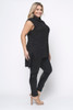 B-56092-EU6996TA BLACK  SILVER THREADS SLEEVE LESS TURTLENECK HIGH-LOW PLUS SIZE TUNIC TOP  (2,2,2 - XL,2XL,3XL)