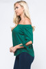 R1-B-56155-T28482 GREEN OFF SHOULDER 3/4 SLEEVE WOMEN TOP  (3,3 - S,M)