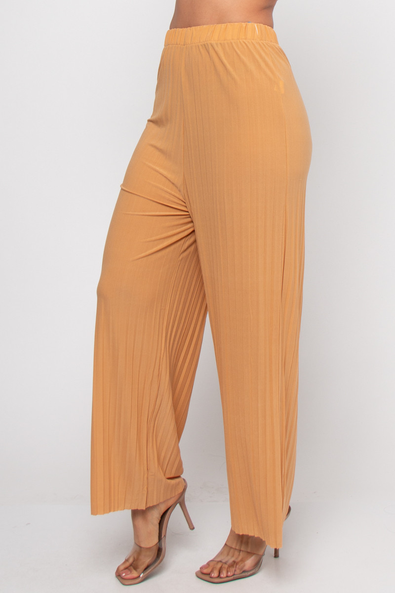 Wholesale Beige Pleated Woman Wide Leg Pants 1019P