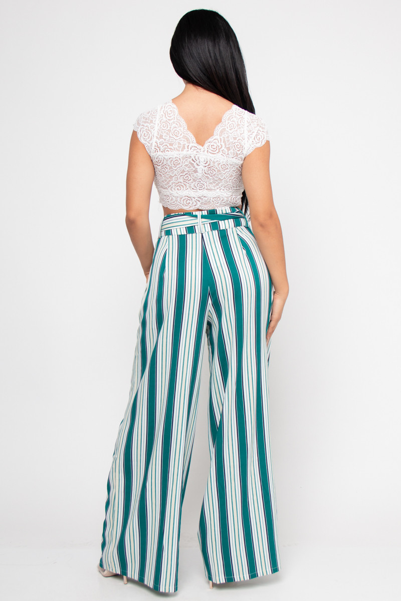 Green Stripes High Waist Palazzo Pants 
