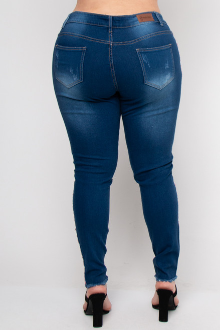 SIDE STRIPE MID RISE RIPPED PLUS SIZE 