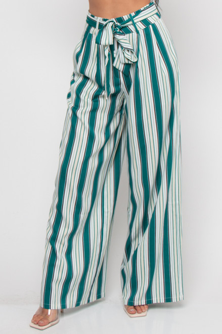 Green Stripes High Waist Palazzo Pants 