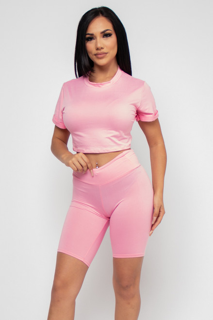 Wholesale Pink Solid Women 2Pcs Set 