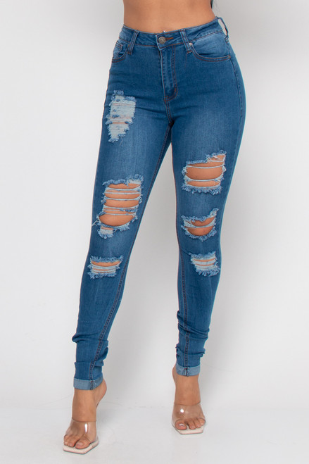 Black High Rise Ripped Skinny Jeans BL-419