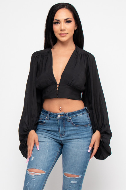 Wholesale Black V-Neck Buttons Down 
