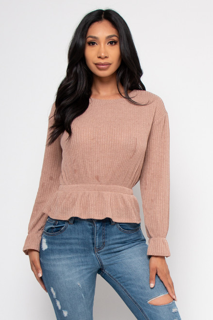 Wholesale Mauve Round Neck Long Sleeve 