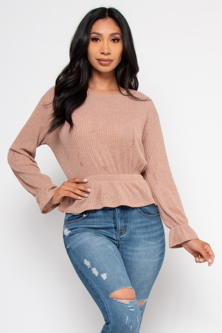 Wholesale Mauve Round Neck Long Sleeve 