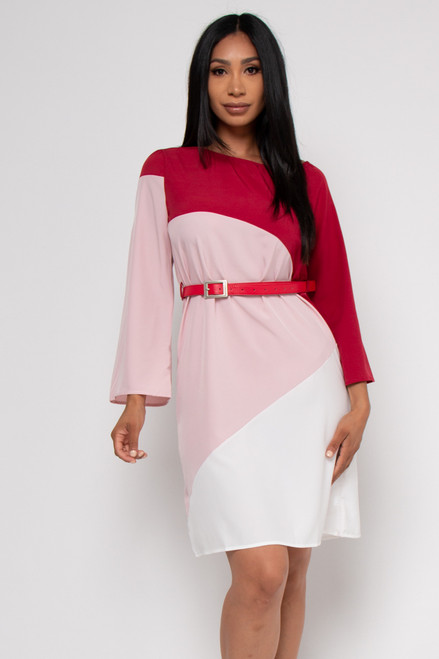 White Long Sleeve Midi Dress With Belt