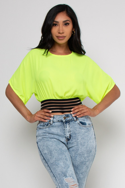 Wholesale Neon Yellow Round Neck 1/2 