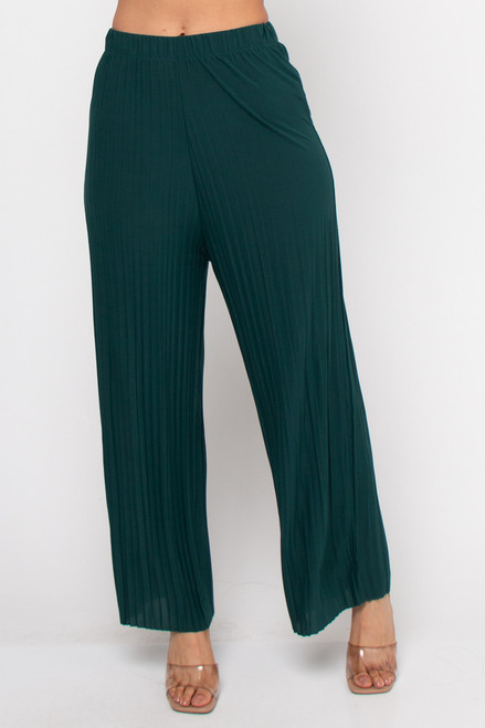 Green Pleated Woman Wide Leg Pants 1019P
