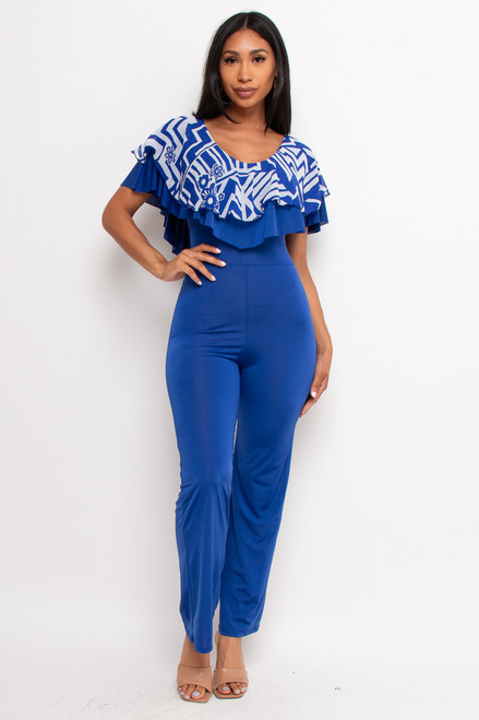 V-60323-JP9073D ROYAL JUMPSUIT WITH RUFFLED DETAIL (S,M,L-2,2,2)