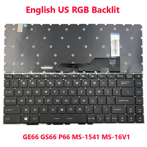 Laptop RGB Backlit Keyboard For MSI Raider GE67 HX Raider GE-1545 GE67HX 12UHS-069 12UGS-013 12UGS-070 Colourful Backlit English US Black NO Frame