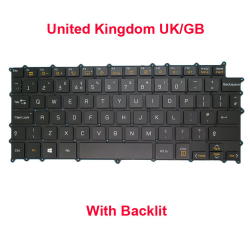 Laptop Backlit Keyboard For LG Gram 14 14T990 14TD990 LG14T99 14TD990-GX30K 14TD990-GX50K 14TD990-GX70K United Kingdom UK Black NO Frame