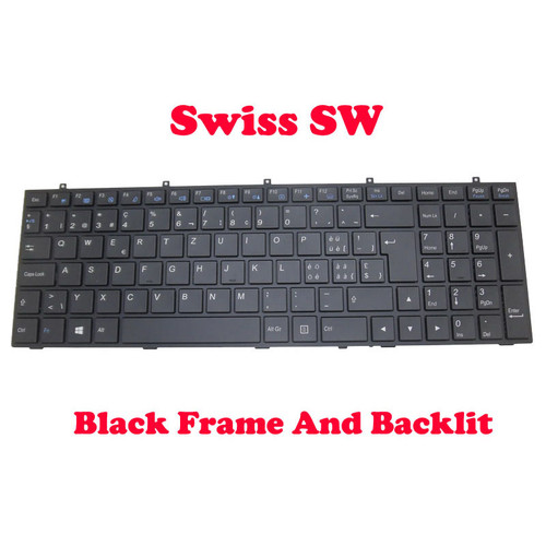 Laptop Keyboard For CLEVO W350ET W350ETQ W350SKQ W350SSQ W350STQ W355SDQ W355SSQ W355STQ Swiss SW Black Frame And Backlit
