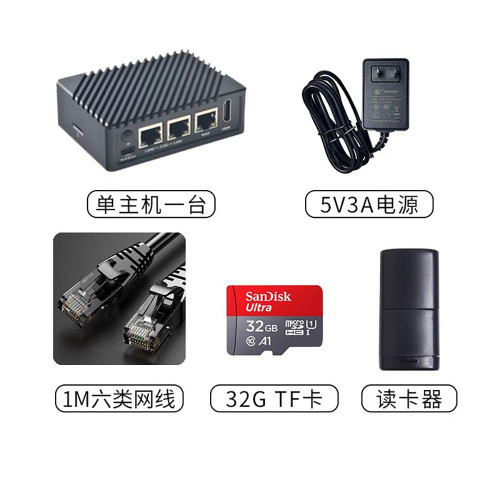 Soft router Gigabit port weak power box mini router For NanoPi R5C (Single host + 5V 3A power supply + TF card + Card Reader + Category 6 Network Cable ) New