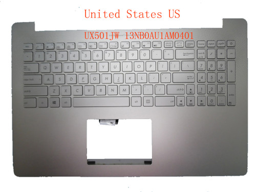 Laptop PalmRest&keyboard For ASUS N501 N501JW UX501 UX501JW Silver C Shell 13NB0AU1AM0401 9Z.N8SBQ.S01 0KNB0-662LUS00 AEBK5U00030 NSK-USSBQ 01 With Silver Keyboard With Backlit United States US Uesd