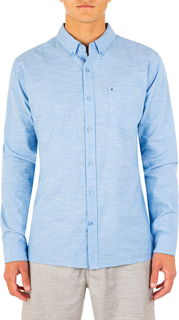 Hurley - Mens Woven Longsleeve - Hurley One and Only Textured Long Sleeve - Blue Oxford