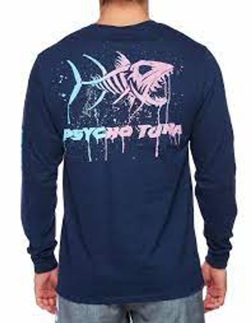 Psycho Tuna Tee Shirt - Watercolor Logo L/S - Navy