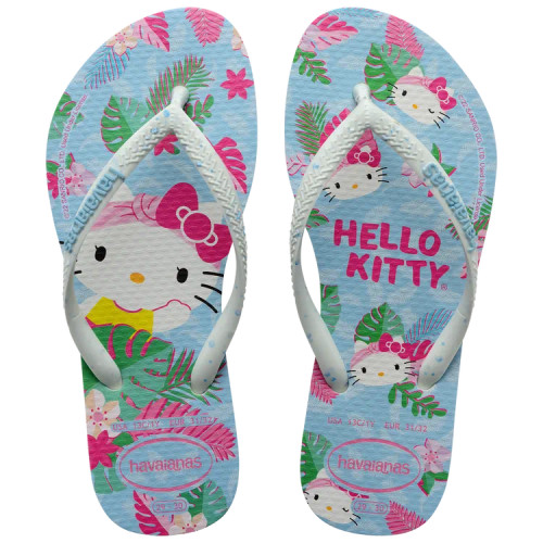 Havaianas Youth Flip Flop - Hello Kitty Slim - White/Blue Comfy