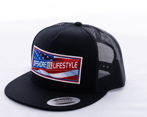 Offshore Lifestyle Hat - Old Glory Trucker - Black