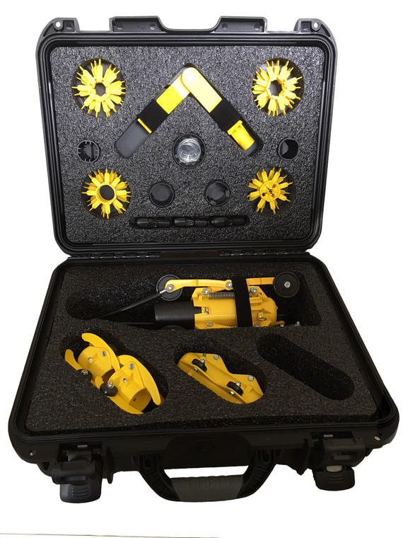 The Pro Kit Plus: Includes Universal Roller Skid, TrapMaster, Mini Roller Skid, PoleCat, 3" Wheel Kit, LED Kit, 3 of each PipeSpyder (12 total), and 1 of each Adapter Sleeve (4 total). Supplied in a heavy duty plastic case with foam to keep everything organized!