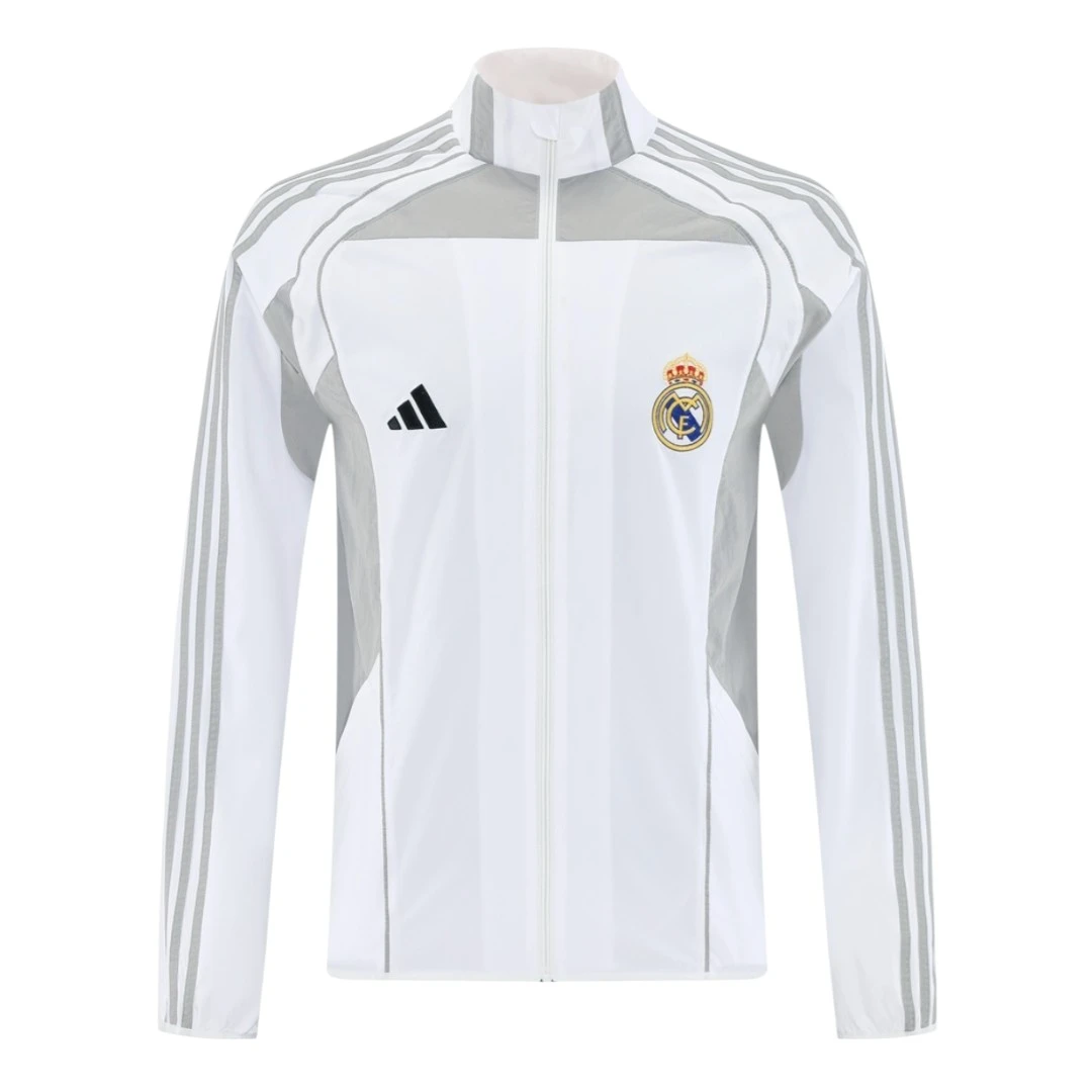 Real Madrid 25/26 Men's White Long Zip Windbreaker