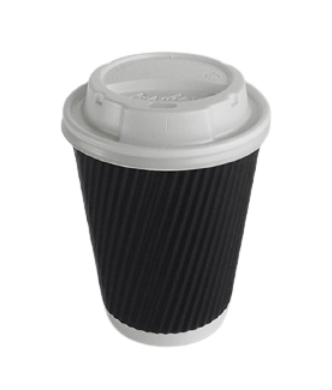 150 Ct. 16 Oz Eco-Friendly White Poly Paper Hot Coffee Cups With Black Dome Lids