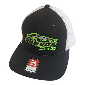 Dobyns Rods | FlexFit Black with White Mesh Black Logo with Green Outline